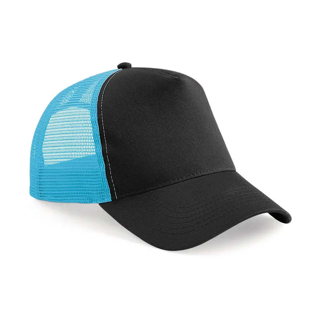 Beechfield Snapback Trucker B640 Lippalakki omalla logolla - Musta/Sininen (SurfBlue) - Yritystekstiilit