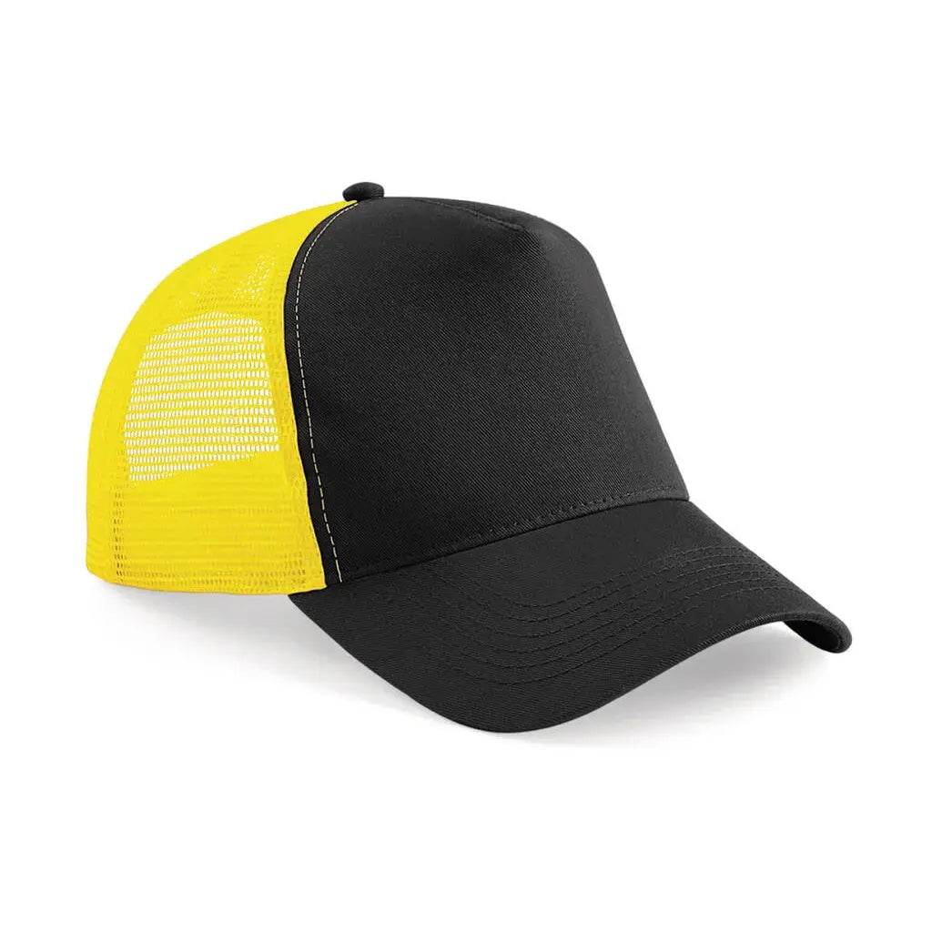 Beechfield Snapback Trucker B640 Lippalakki omalla logolla - musta/keltainen - Yritystekstiilit