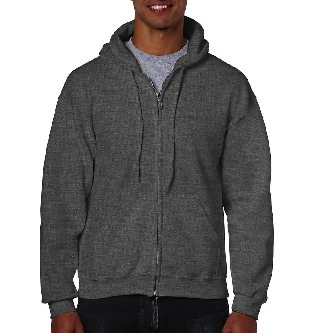 Gildan Heavy Blend Vetoketjuhuppari - Harmaa (Dark Heather) / S - Yritystekstiilit