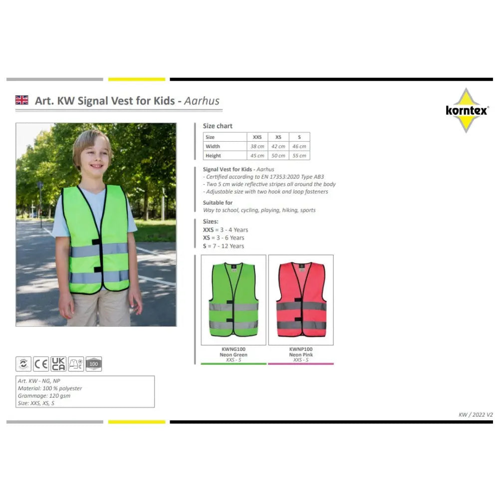 Korntex Aarhus Lasten Huomioliivi - Punainen (Neon Pink) / 2XS - Lasten Huomioliivit
