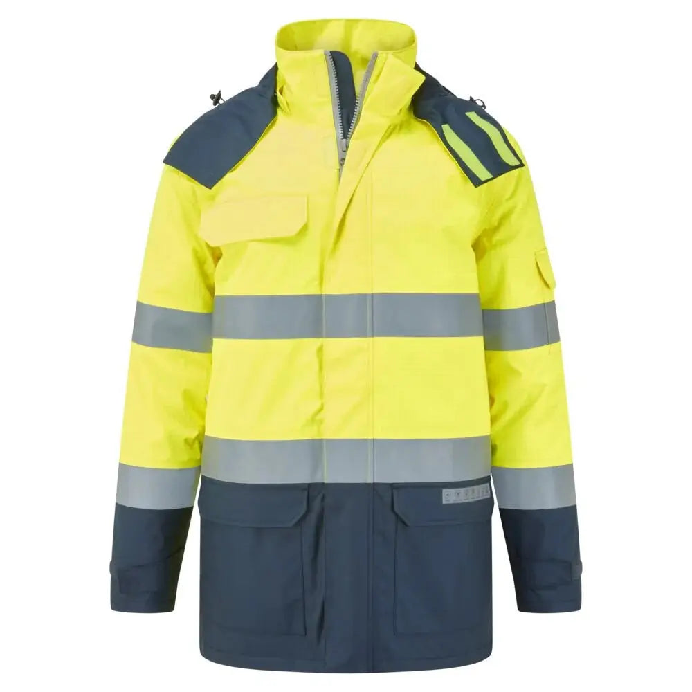 Portwest Bizflame Rain+ Hi-Vis Multi-Normi Kontrasti FR vuorellinen talvitakki FR617 - Kelta/navy / L - Työtakit