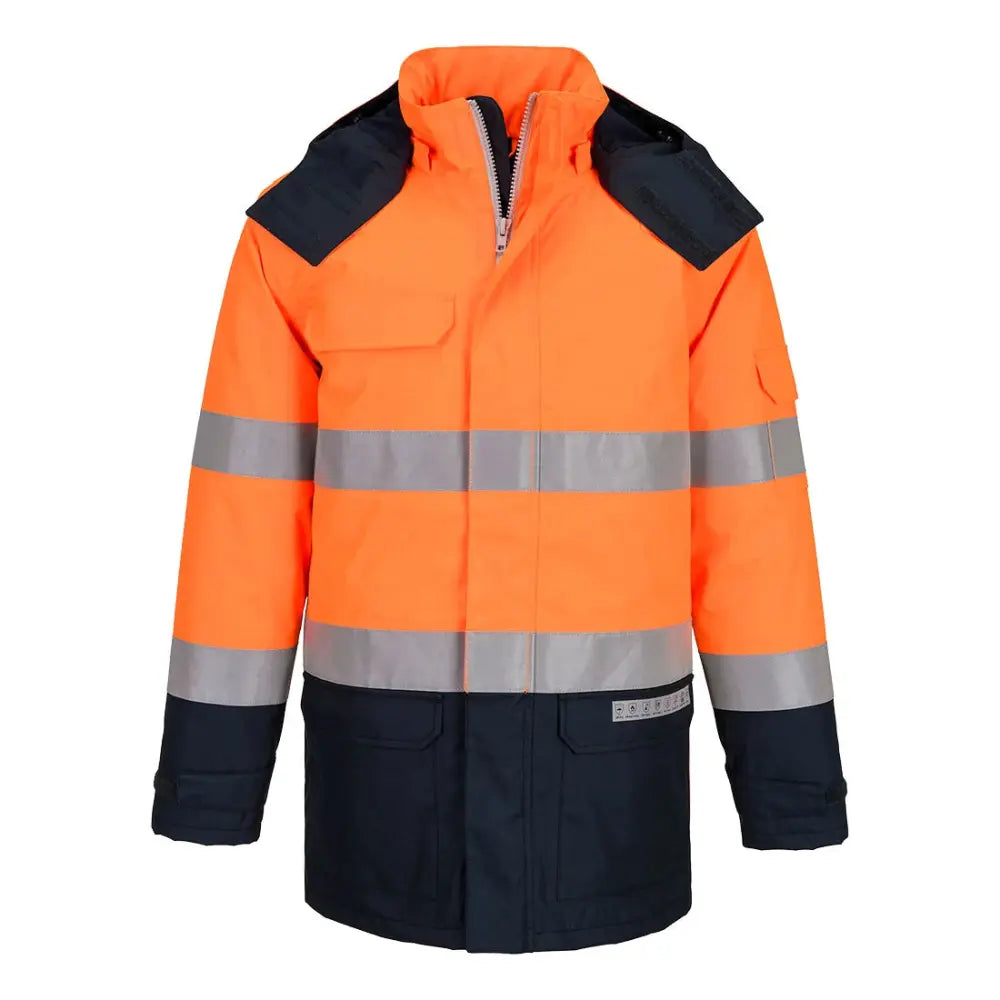 Portwest Bizflame Rain+ Hi-Vis Multi-Normi Kontrasti FR vuorellinen talvitakki FR617 - Oranssi/navy / L - Työtakit