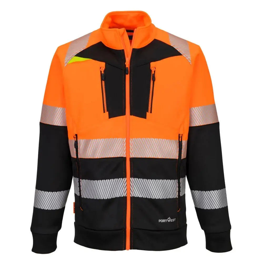 Portwest DX4 Hi-Vis vetoketjullinen Funnel Neck- collaripusero (Luokka 1) DX490 - Oranssi/Musta / 4XL - Työtakit
