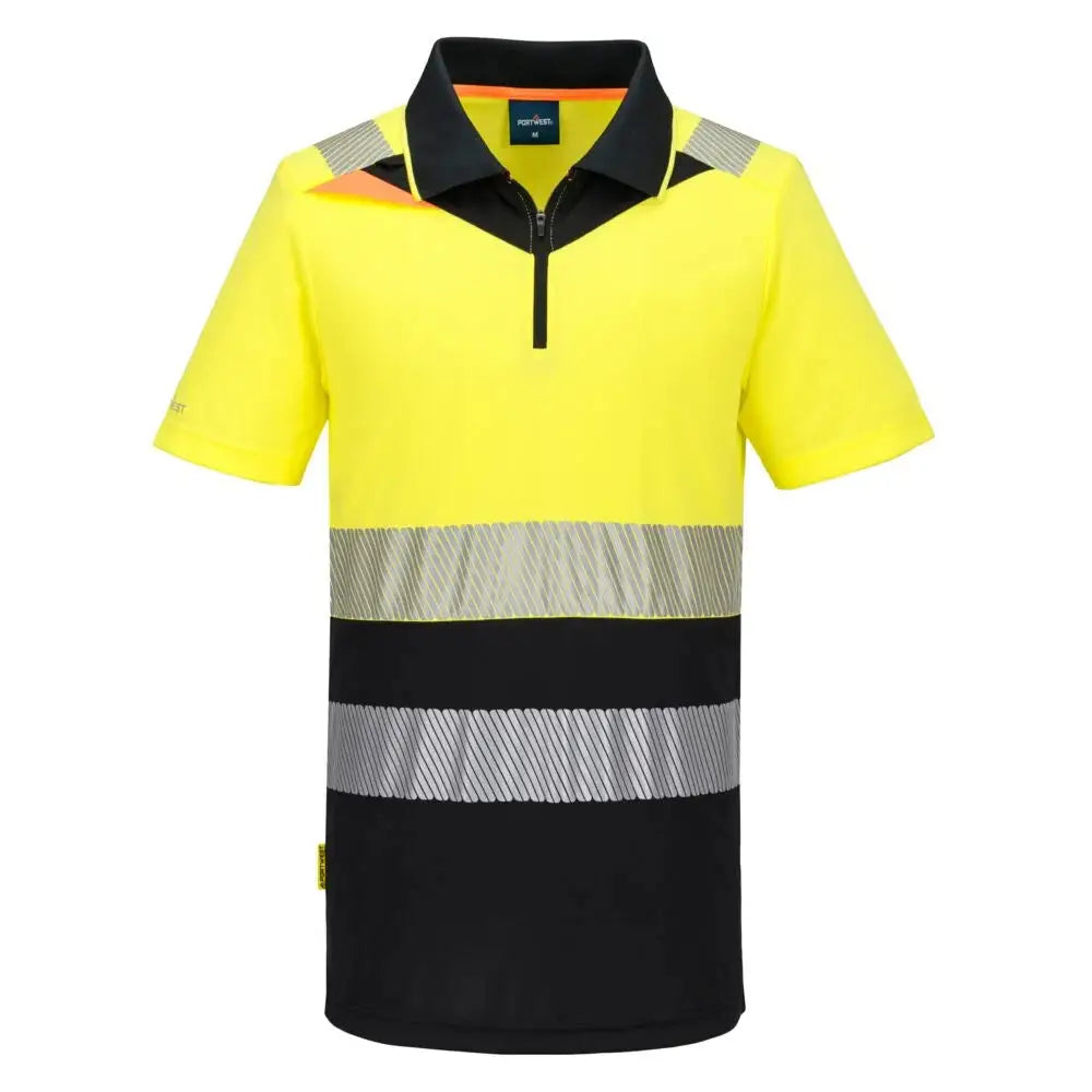Portwest DX4 Hi-Vis vetoketjullinen Pikee-paita (Luokka 1) DX435 - kelta/ musta / 4XL - Työpikeet
