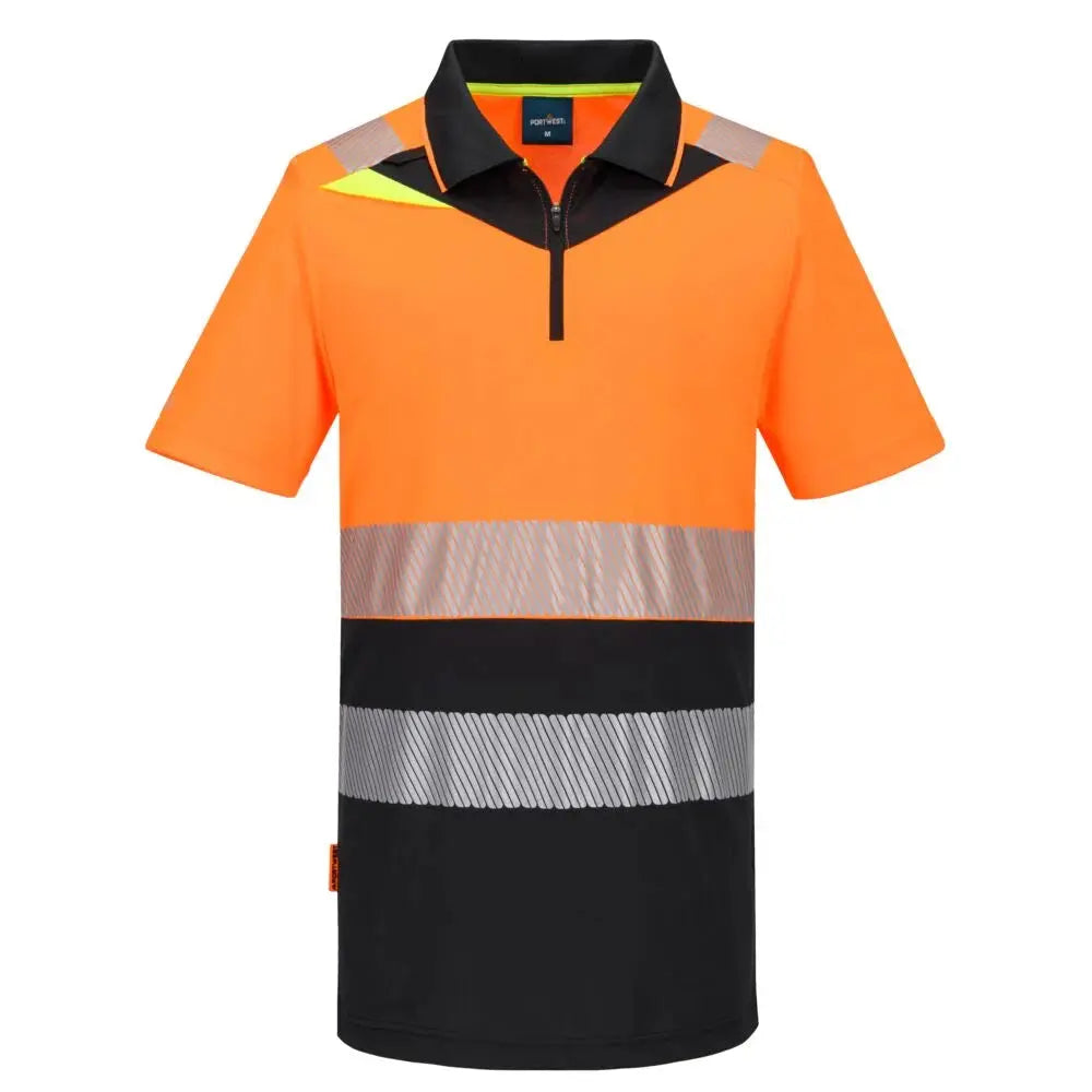 Portwest DX4 Hi-Vis vetoketjullinen Pikee-paita (Luokka 1) DX435 - Oranssi/Musta / 4XL - Työpikeet