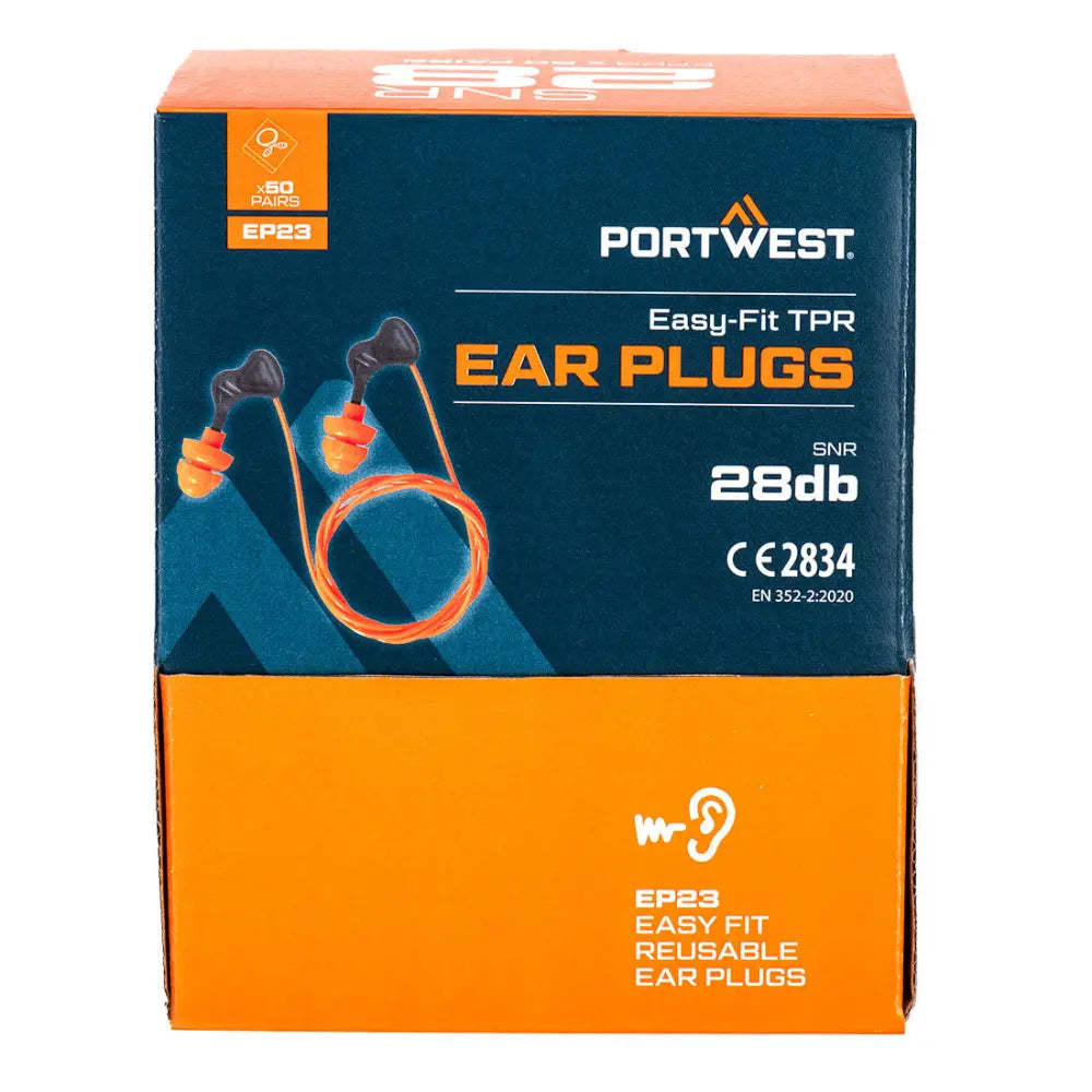 Portwest Easy Fit TRP nauhalliset ja varrelliset korvatulpat (50 paria) - Kuulonsuojaus