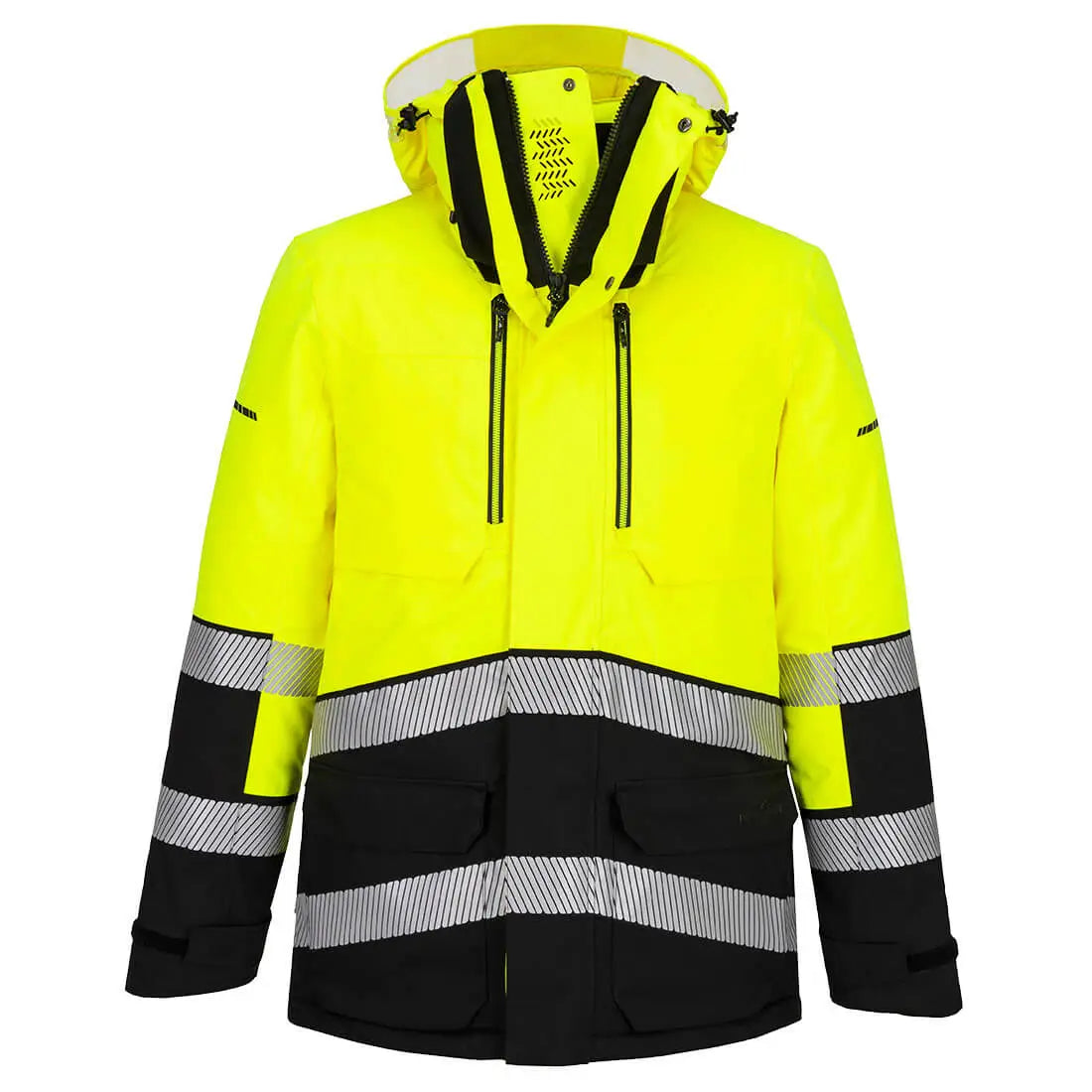 Portwest EV4 Hi-Vis Expedition Parka-takki - kelta/ musta / L - Työvaatteet