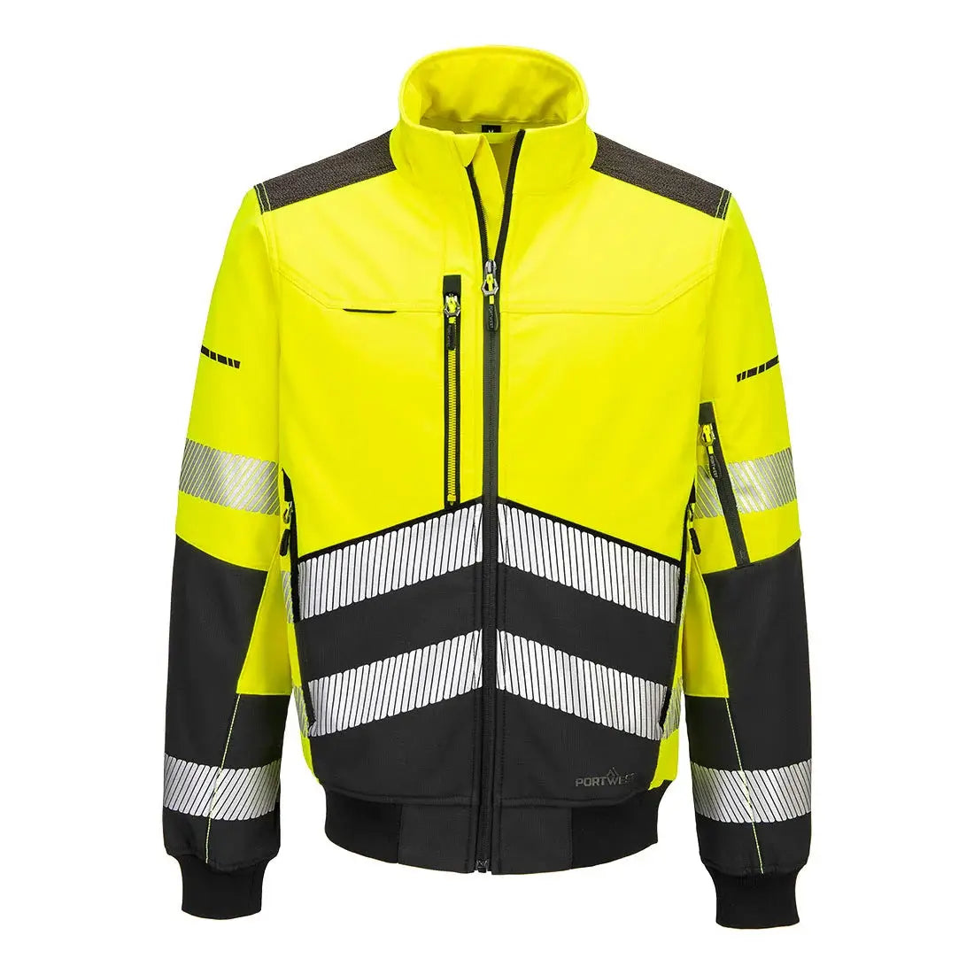 Portwest EV4 Hi-Vis Softshell Bomber-takki (3L) EV468 - kelta/ musta / L - Työtakit