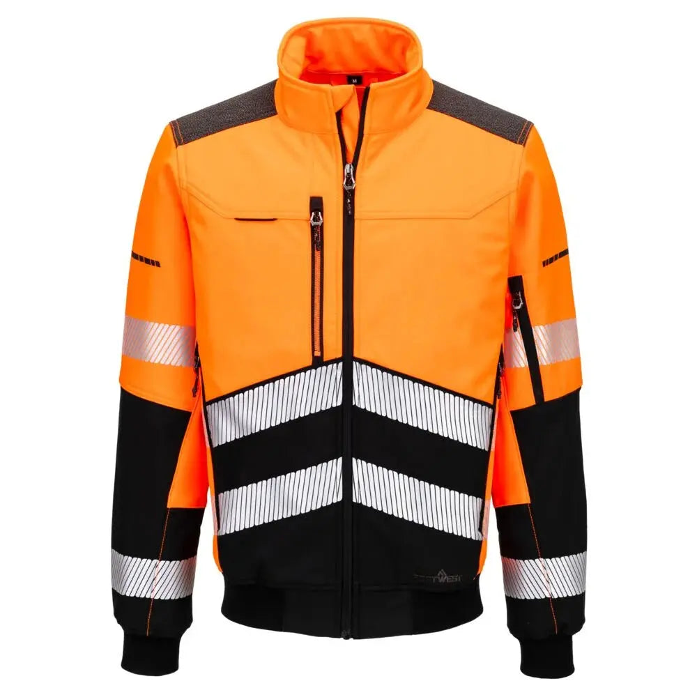 Portwest EV4 Hi-Vis Softshell Bomber-takki (3L) EV468 - Oranssi/Musta / L - Työtakit