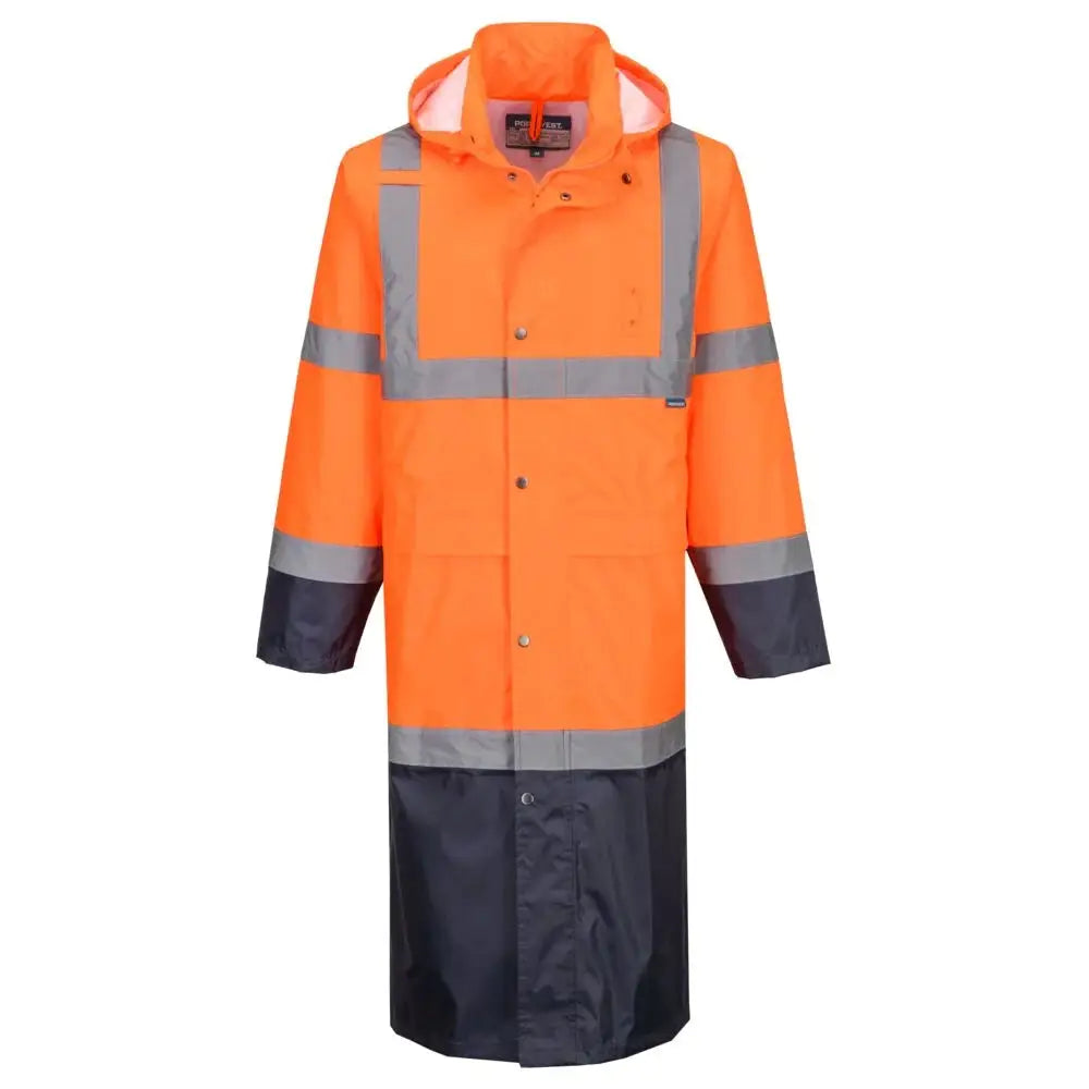 Portwest Hi-Vis Contrast Raincoat 122cm H446 - Oranssi/navy / 4XL - Sadetakit/kuoritakit