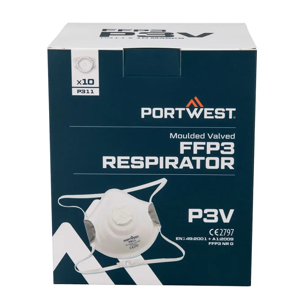 Portwest Muotoiltu FFP3 hengityssuojain venttiilillä (Pk10) - Kertakäyttöiset maskit