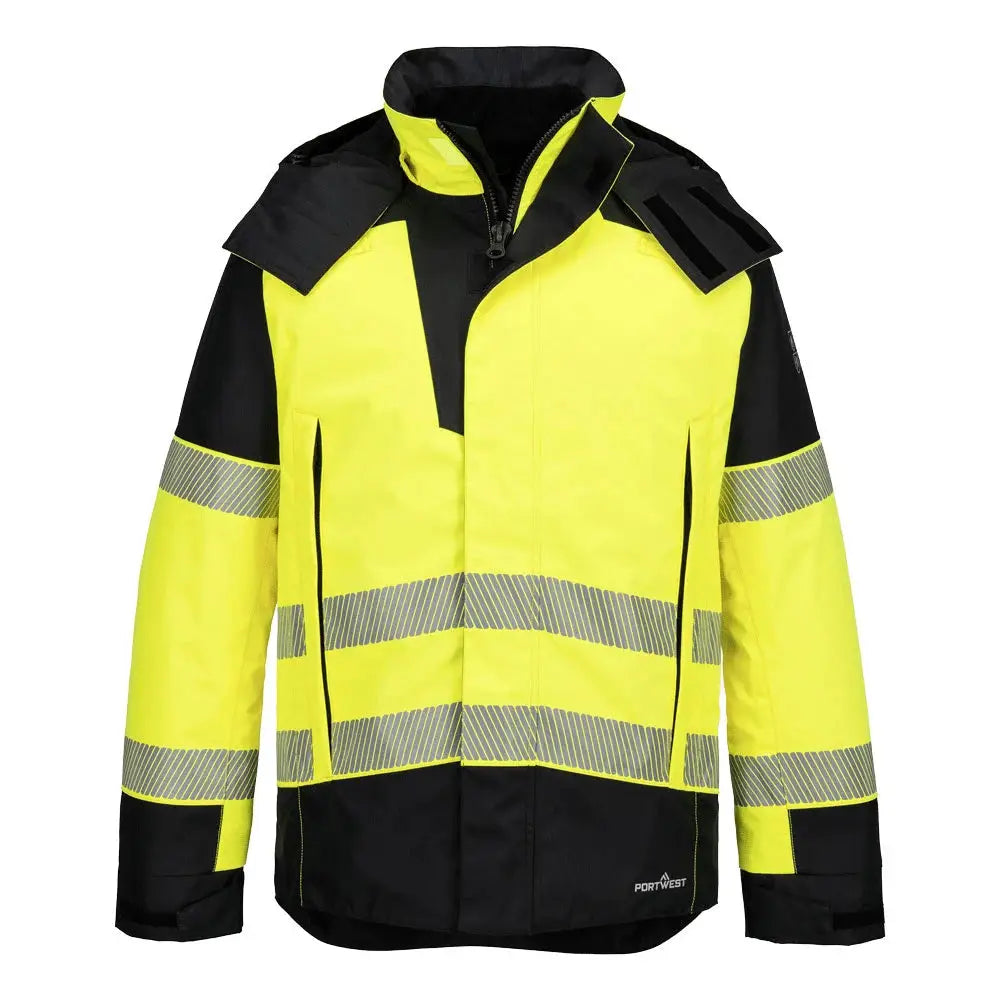 Portwest PW3 FR Modaflame Rain+ Hi-Vis talvitakki - kelta/ musta / L - Työvaatteet