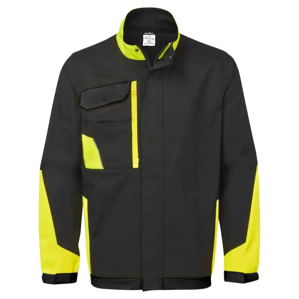 Portwest WX1 Kevyt puuvillainen työtakki CD130 - musta/keltainen / 4XL - Työvaatteet