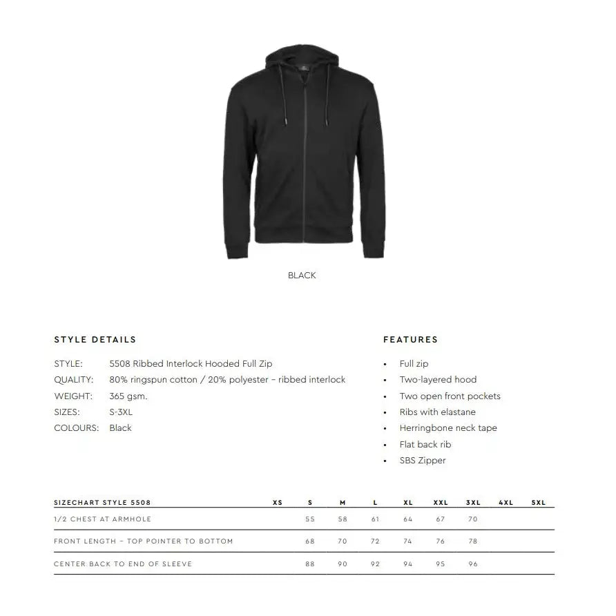 Tee Jays Ribbed Interlock vetoketjuhuppari - Yritystekstiilit